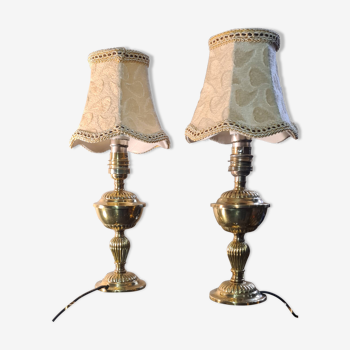 Paire de lampe  chevet laiton abat jour velour 31x14