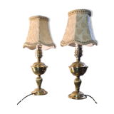 Pair of brass bedside lamp, with pretty velvet lampshade 31x14