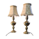 Pair of brass bedside lamp, with pretty velvet lampshade 31x14