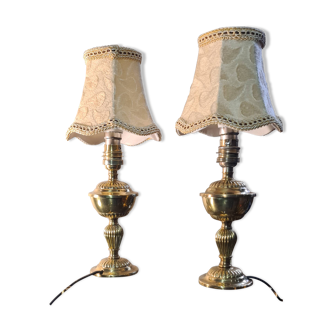 Pair of brass bedside lamp, with pretty velvet lampshade 31x14