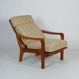 Fauteuil danois en teck à dossier haut J. Kristensen + ottomane années 70