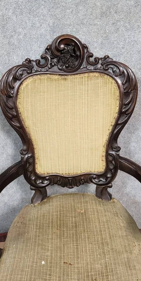 Louis XV style curved desk chair in carved mahogany circa 1850