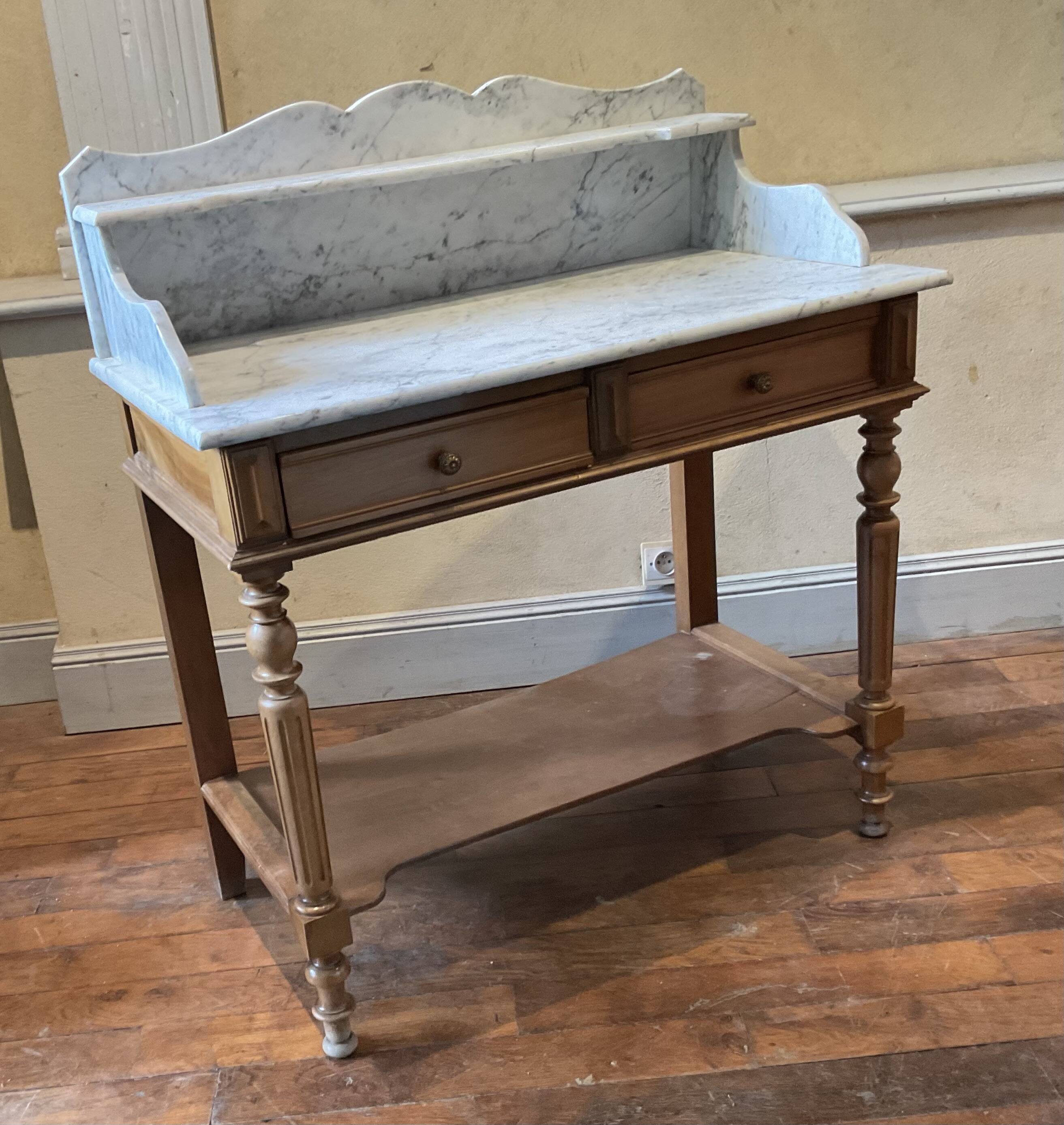 Louis Philip style marble top dressing table or dressing table with walnut base