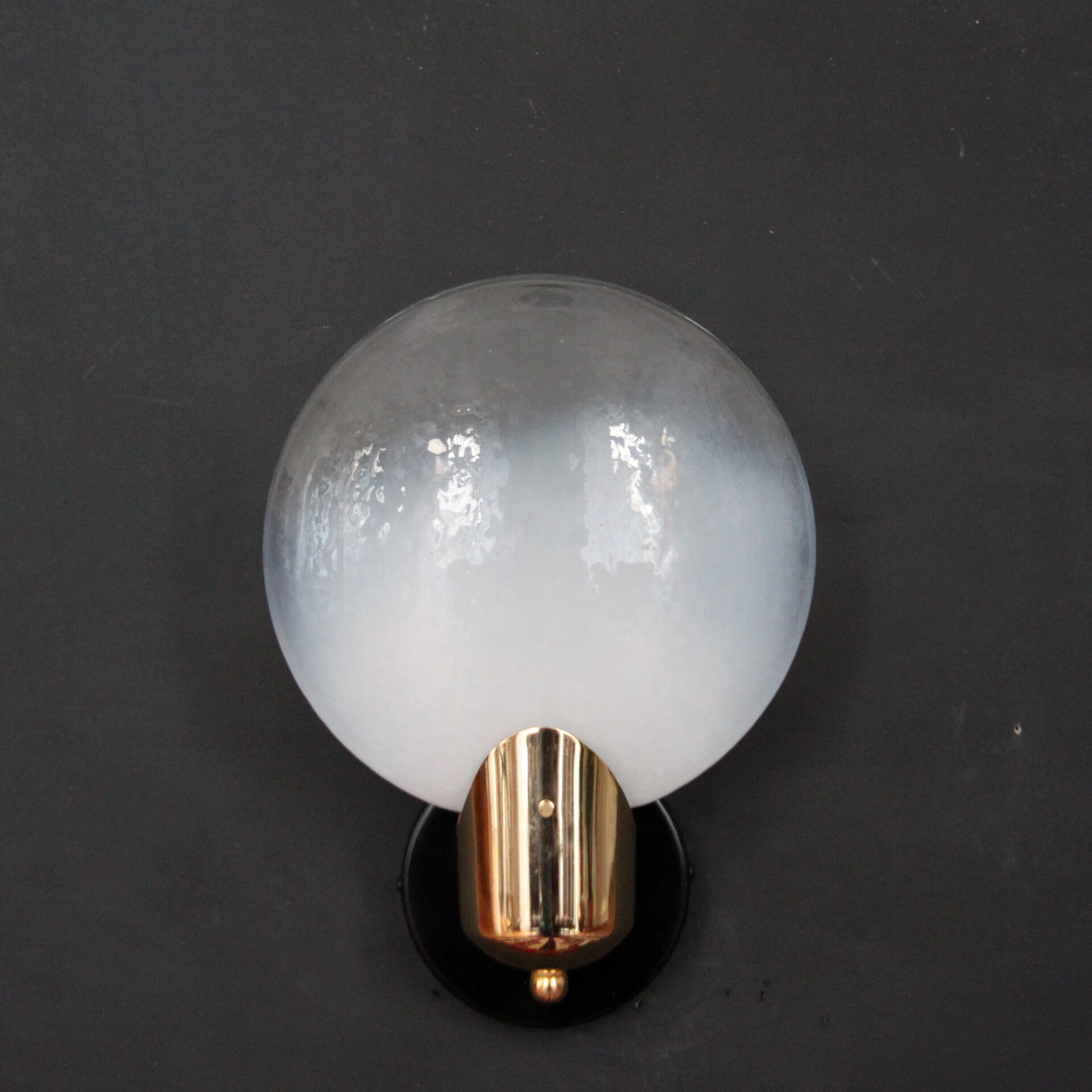 Pair of vintage wall lamps glass globe opalescent gold metal circa 1960