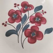 7 Salins Odile soup plates – raspberry flowers & blue border