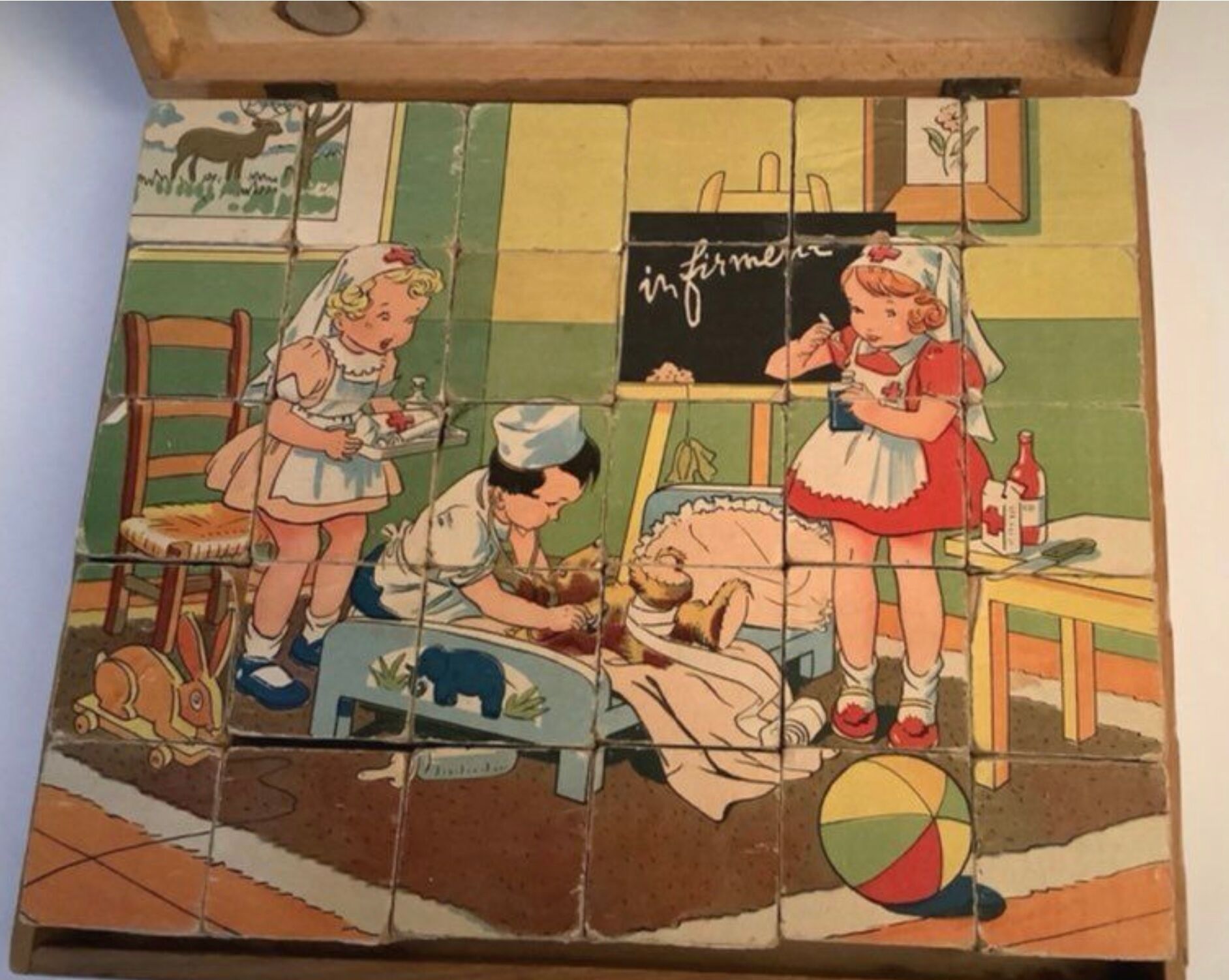 Game jura old cubes in briefcase/light wood 30 pieces 50s