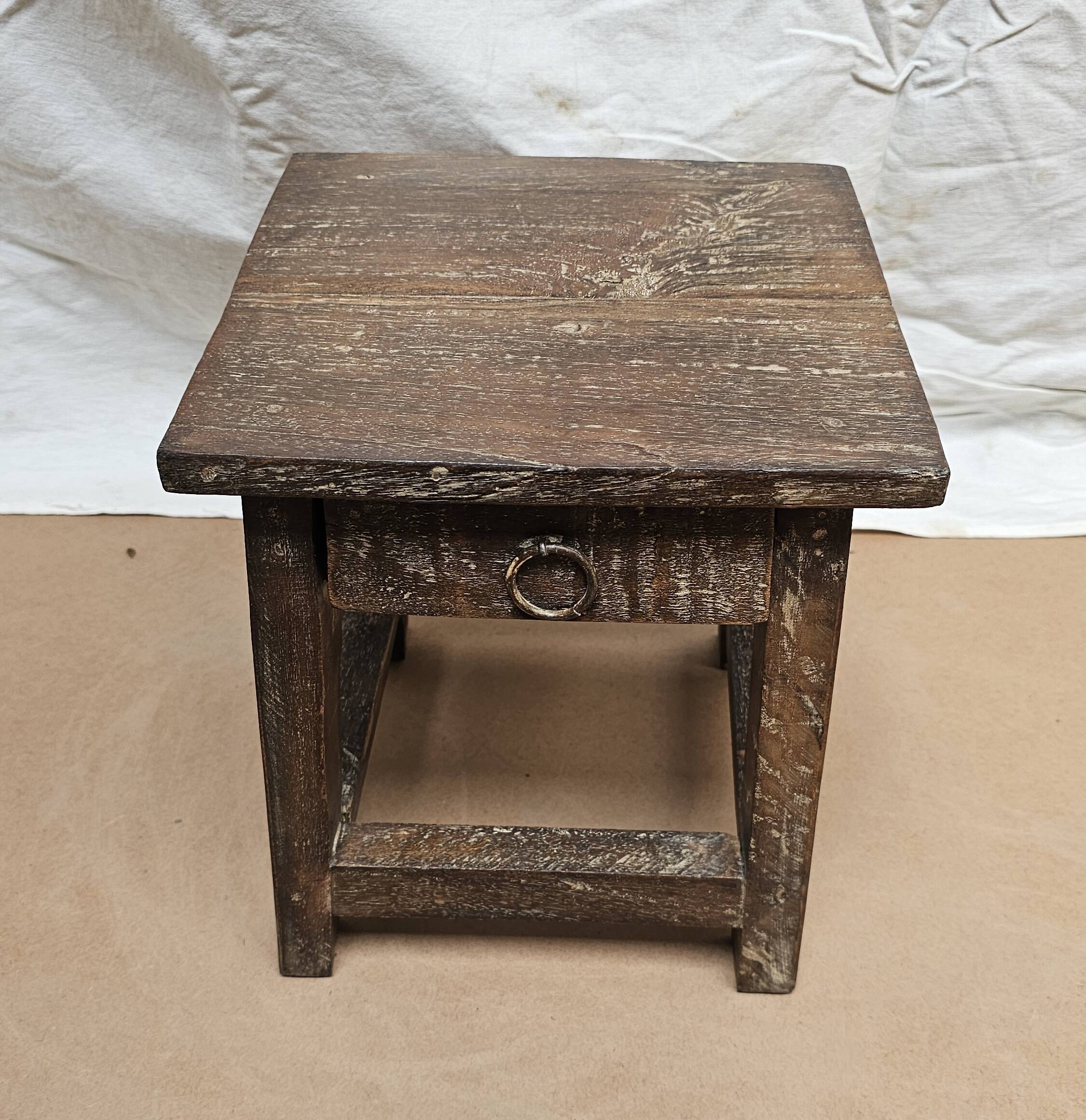 Small teak stool with 1 drawer