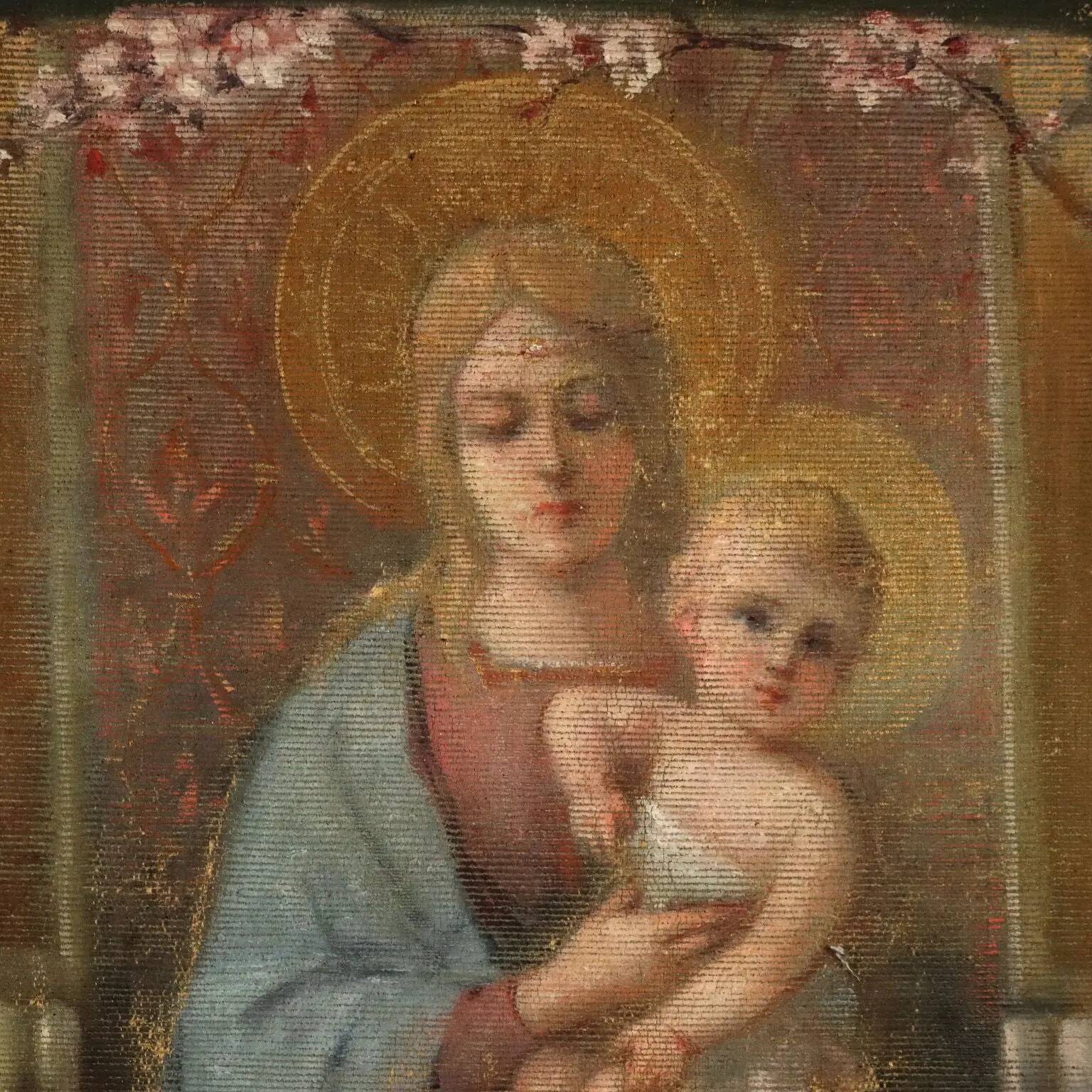 Old painting on canvas with a religious theme from the 19th-20th century.