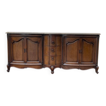 Enfilade en noyer de style Louis XV en noyer et marbre