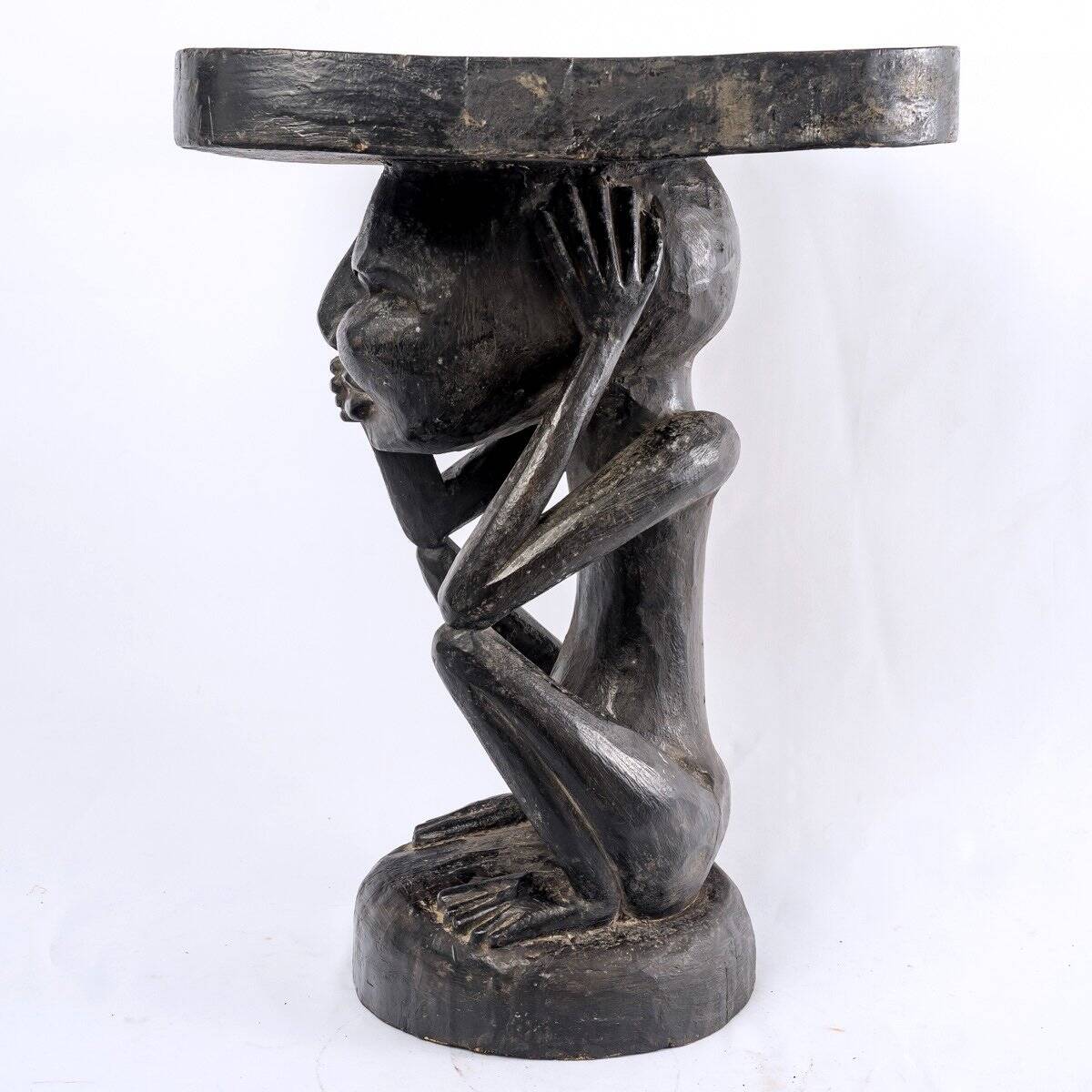 Large Luba Stool Solid Wood Dark Ritual Patina - period: Art Deco