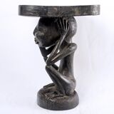 Large Luba Stool Solid Wood Dark Ritual Patina - period: Art Deco