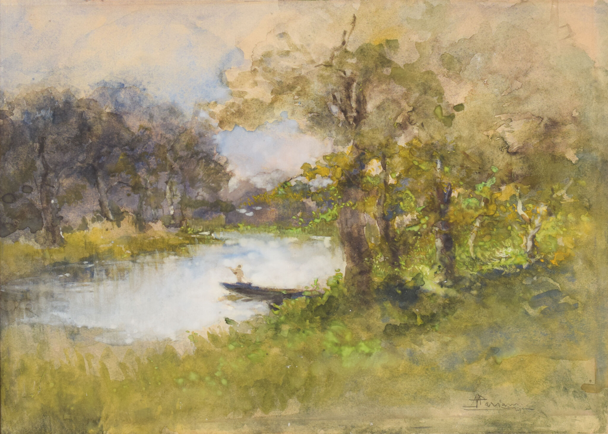 « Le bateau sur la rivière » par Pompeo Mariani