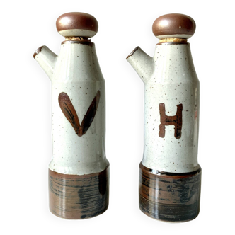 Peasant sandstone oil and vinegar bottle 1960