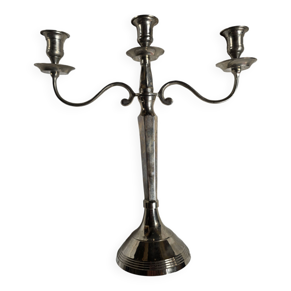 Candélabre 3 feux en métal argenté – chandelier ancien style Louis XVI