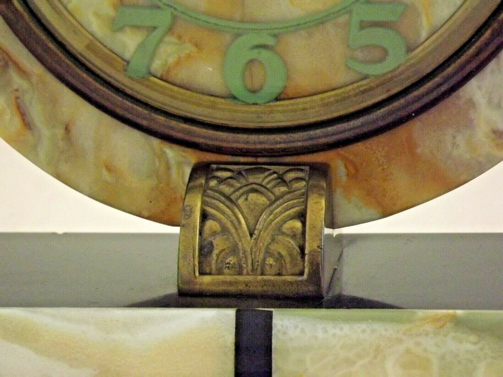 French Art Deco Clock Marble Onyx & Brass With A Bronzed Spelter Gazelle