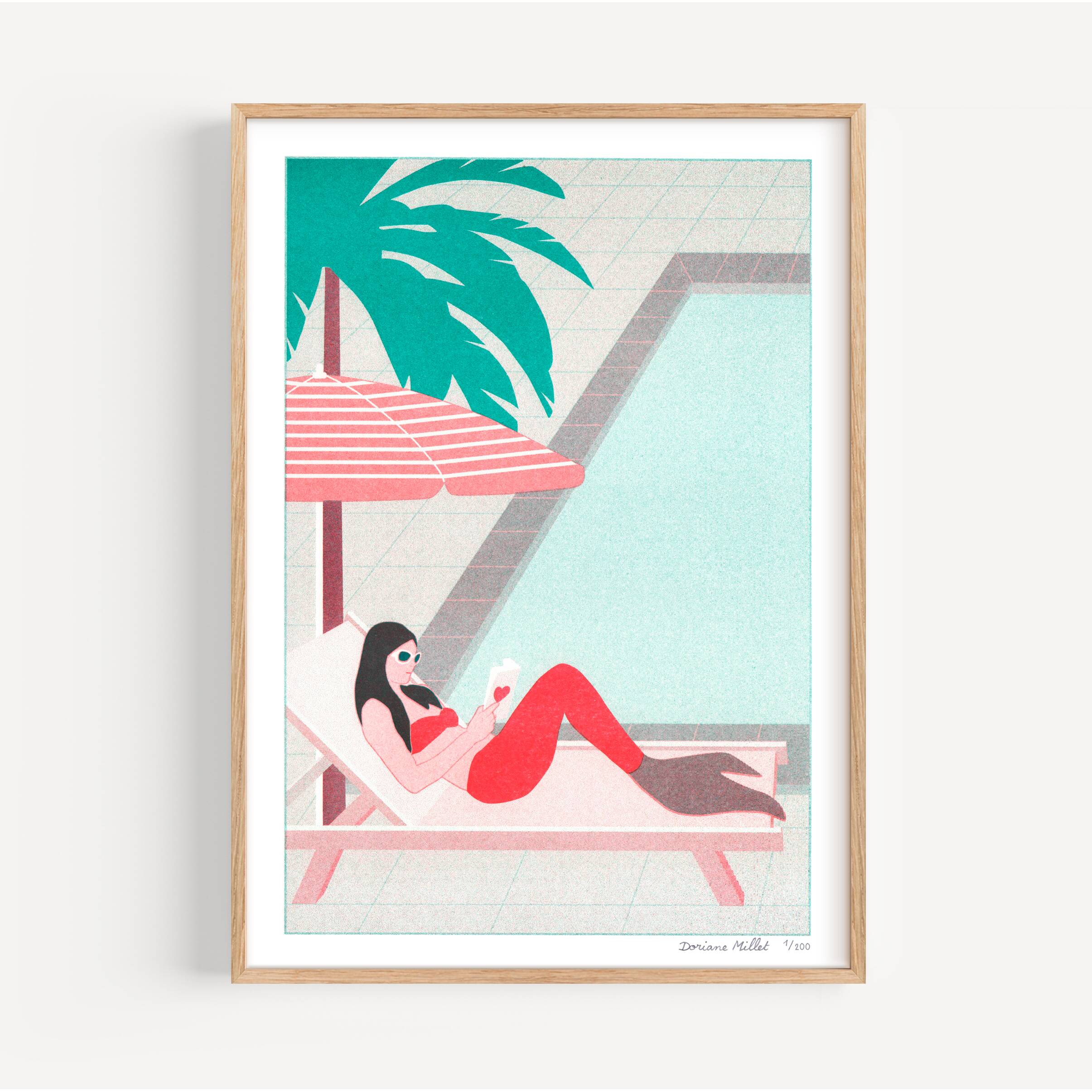 Pool Mermaid, A4 Risograph, Limited Edition
