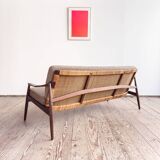 Mid Century Sofa par Hartmut Lohmeyer, teck et cannage
