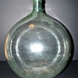 Large vintage light green glass demijohn bottle 20L H42cm