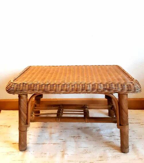 Rectangular vintage rattan coffee table