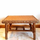 Rectangular vintage rattan coffee table