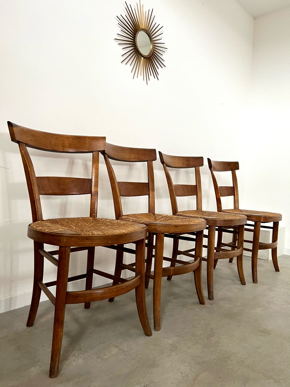 Lot de 6 chaises de ferme rustique début XX eme en bois / bistrot