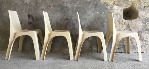 Ensemble de 4 chaises Kartell modèle 4850 design Castiglioni Gaviraghi Lanza made in Italy 1965