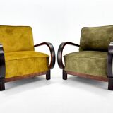 Pair of art deco beech wood armchairs, 1930's, newly upholstered