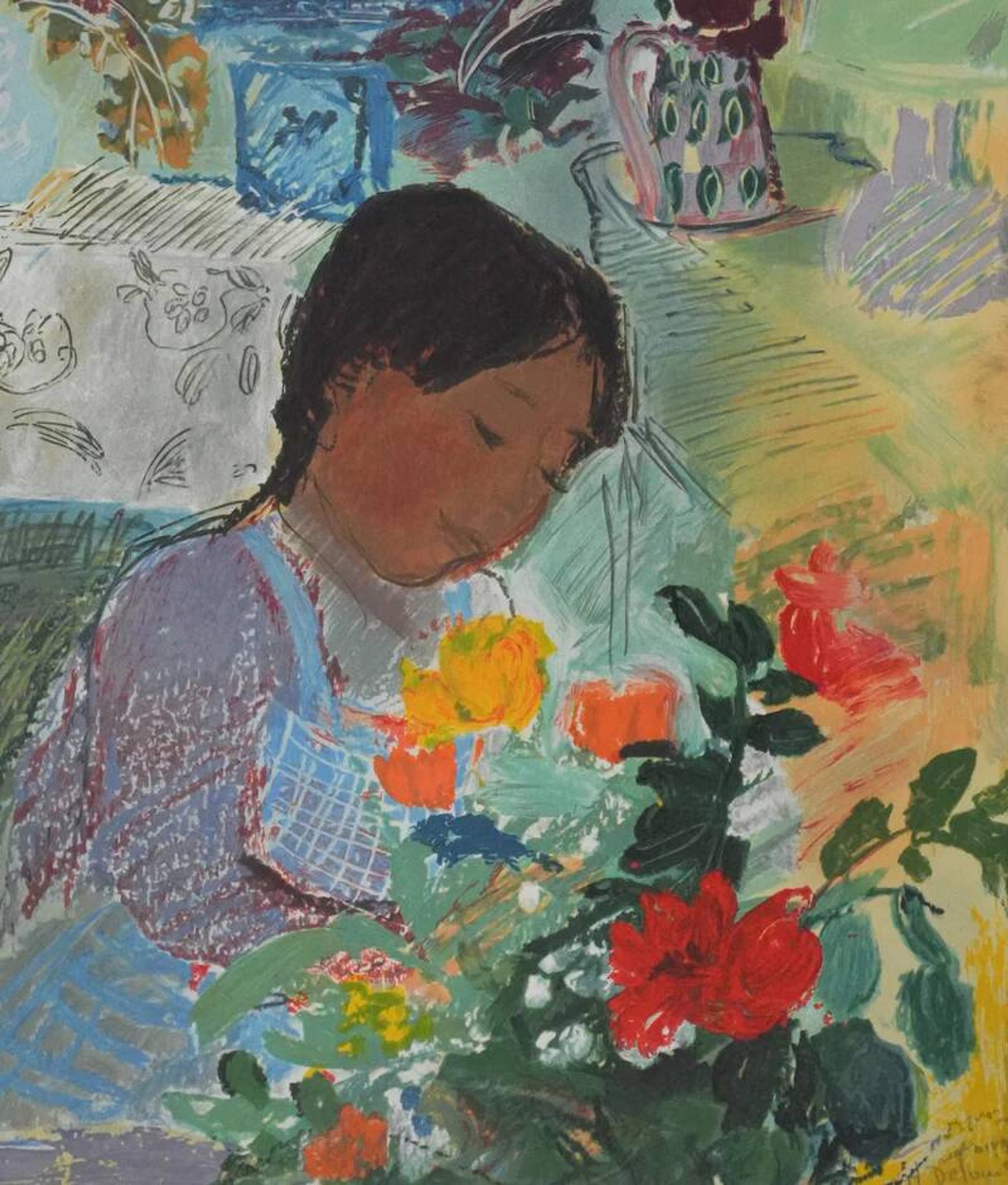 Nancy DELOUIS : Petite fille, lithographie originale signée