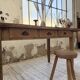 1950s pine and oak farmhouse table with multiple drawers