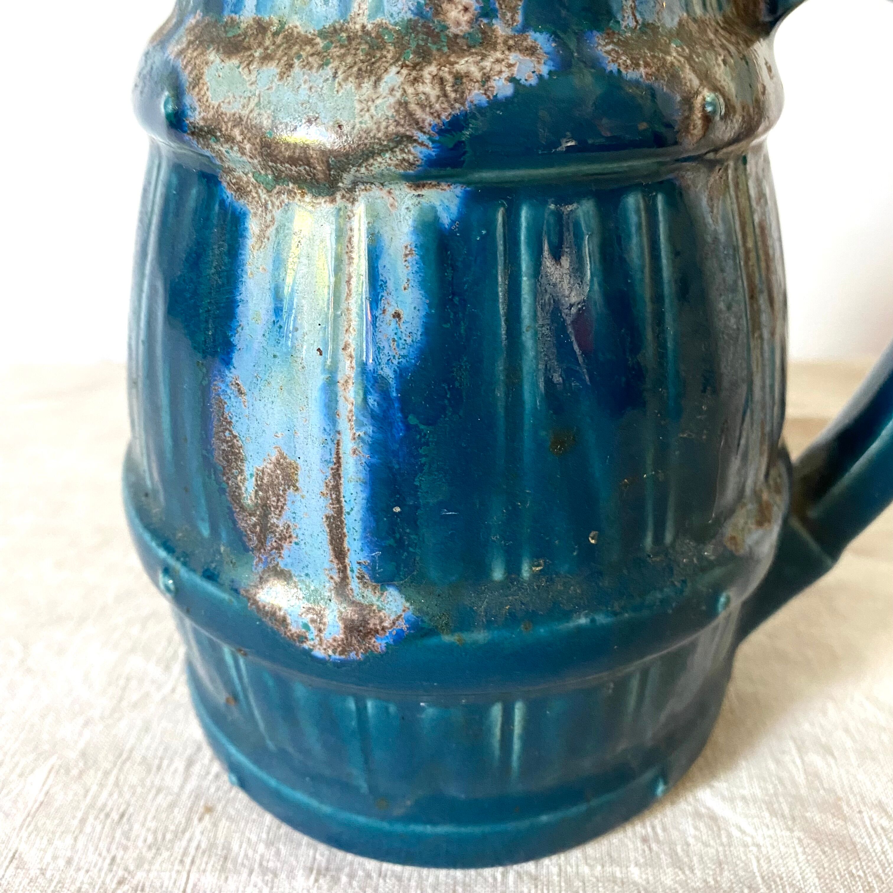 Blue barrel ceramic pitcher
