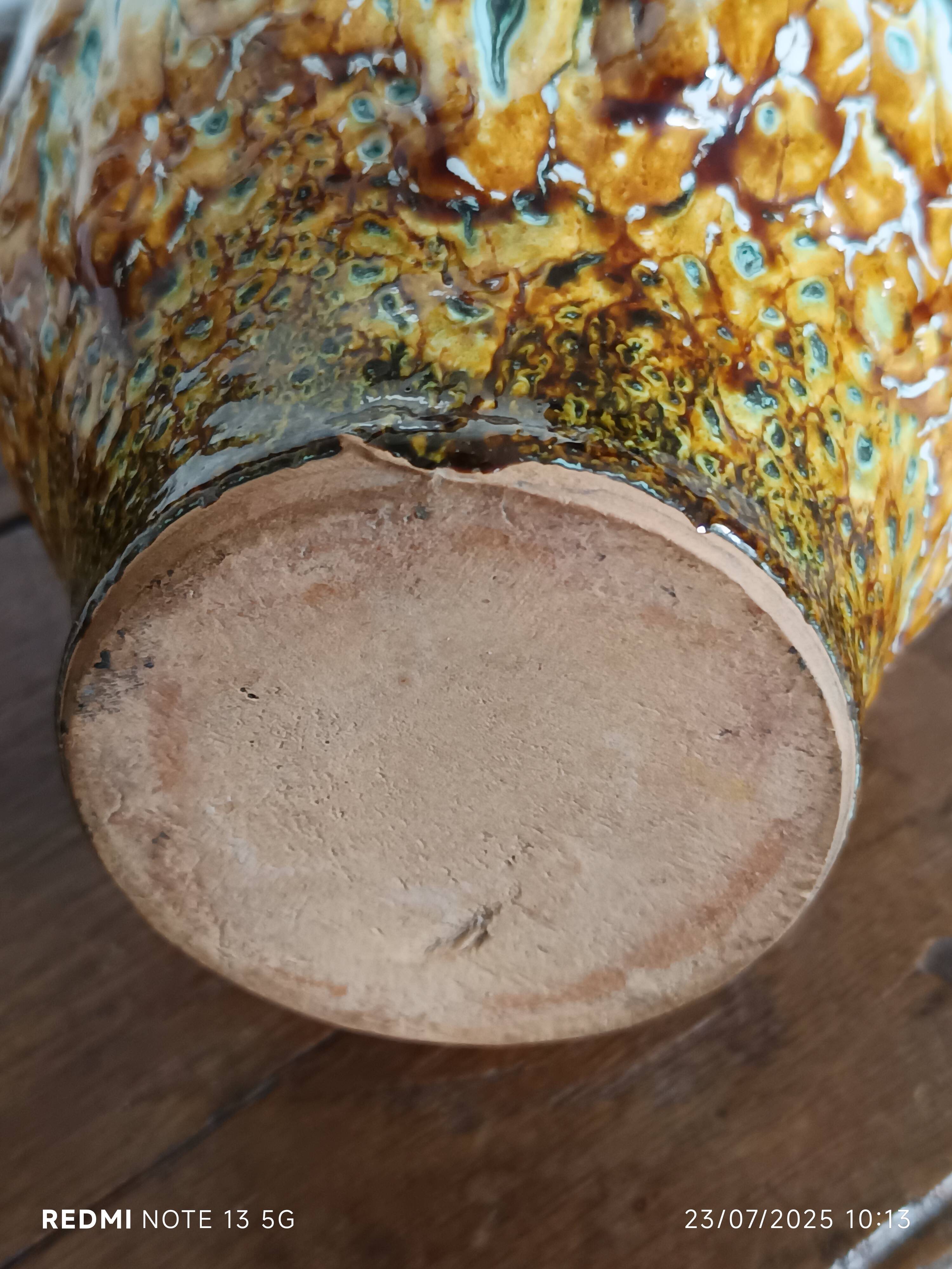 Vallauris style pitcher vase with honey enamel 1960/1970