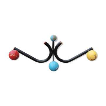 Porte-manteau mural 4 boules multicolores ancien