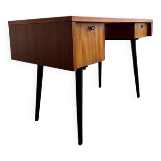 Vintage wooden desk with black conical legs