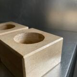 Pair of vintage travertine cube candlesticks from the 70s