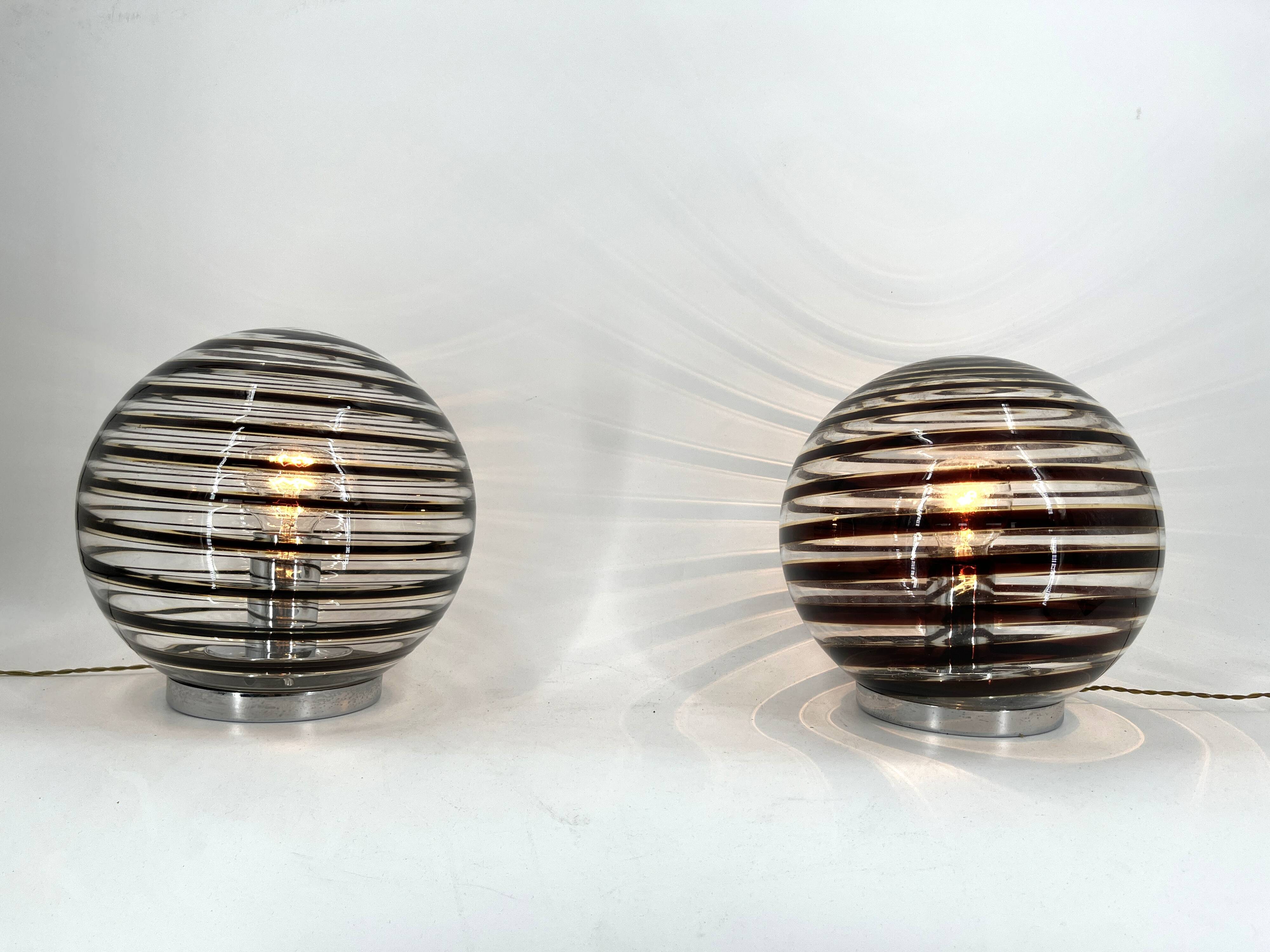 Pair of murano swirl glass table lamps, 1970s