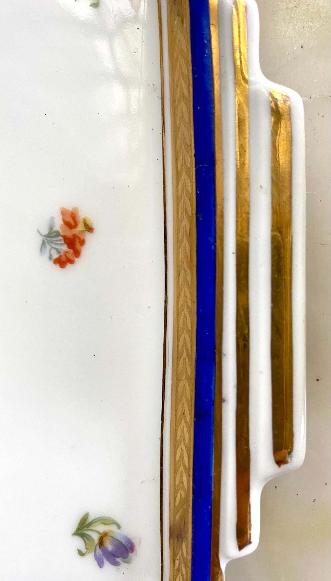 Blue and gold sweet egg set in Limoges porcelain, France, 1928