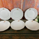6 plates golden white dessert monogram