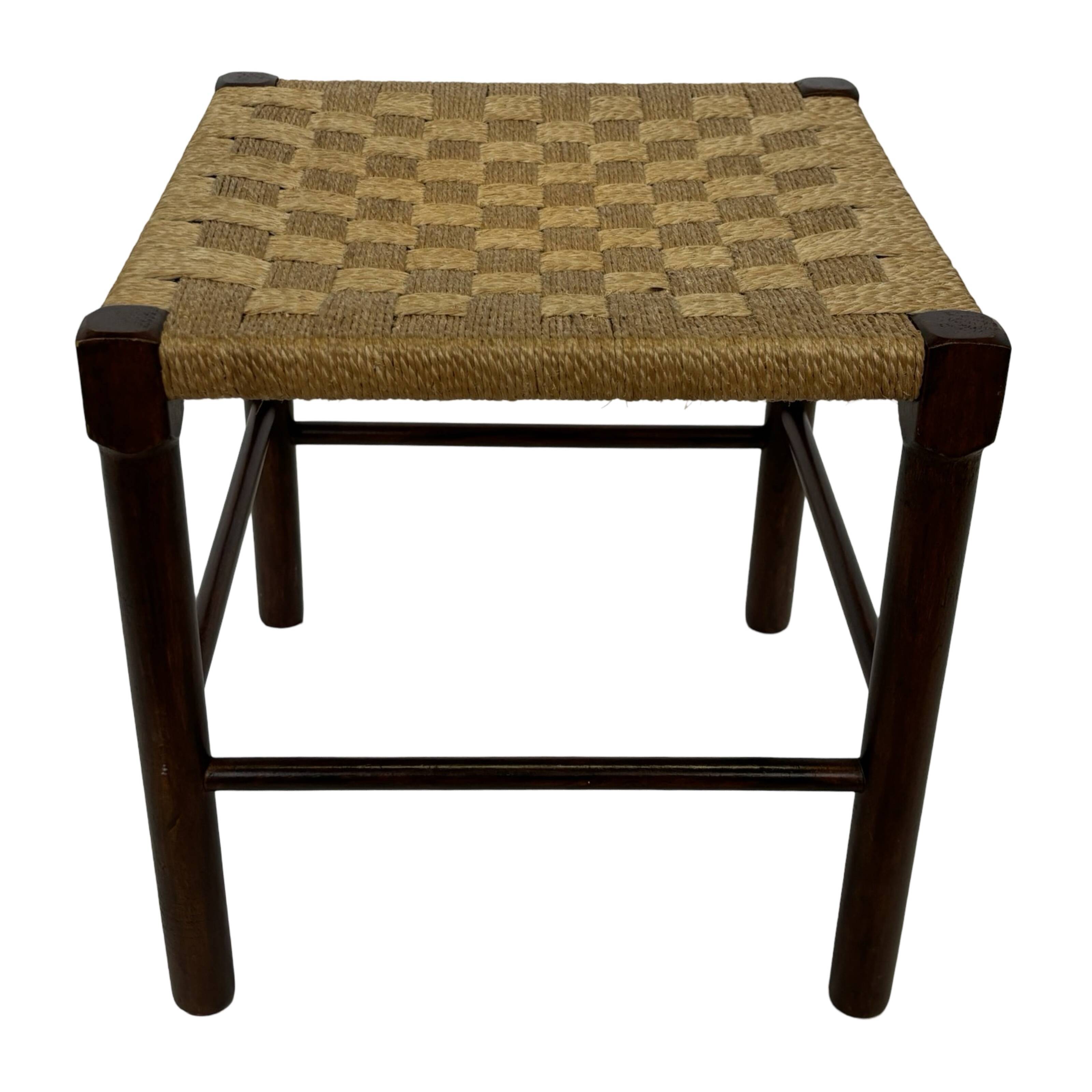 Vintage Wooden Stool With Rope Seat 60s Minimalist