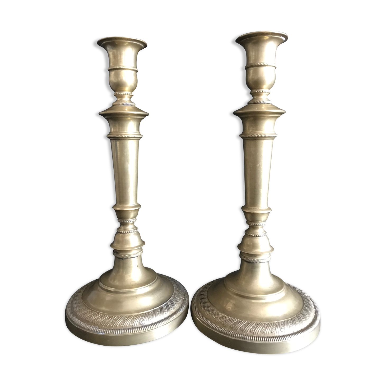 Pair of candlesticks, art nouveau, golden bronze