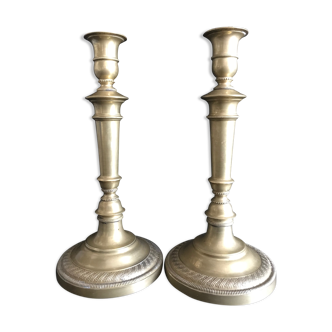 Pair of candlesticks, art nouveau, golden bronze