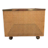 Vintage storage unit with wheels in lucite, vienna straw and brass dior