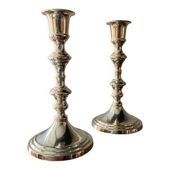 Pair of vintage silver metal candle holders