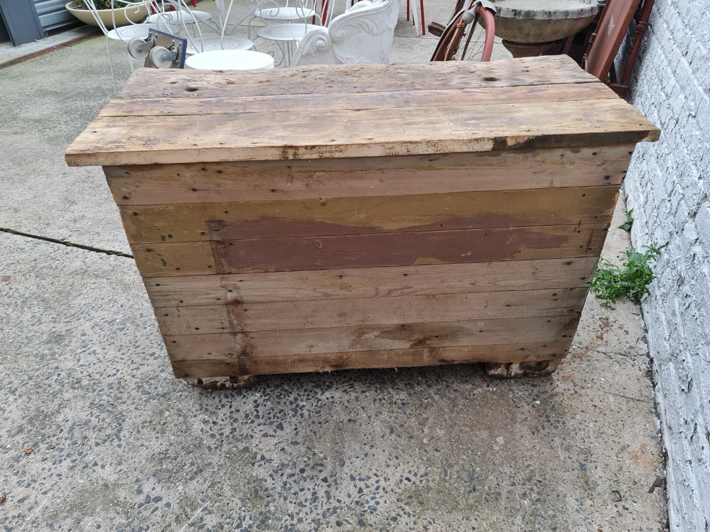Old established a door and five drawers raw wood