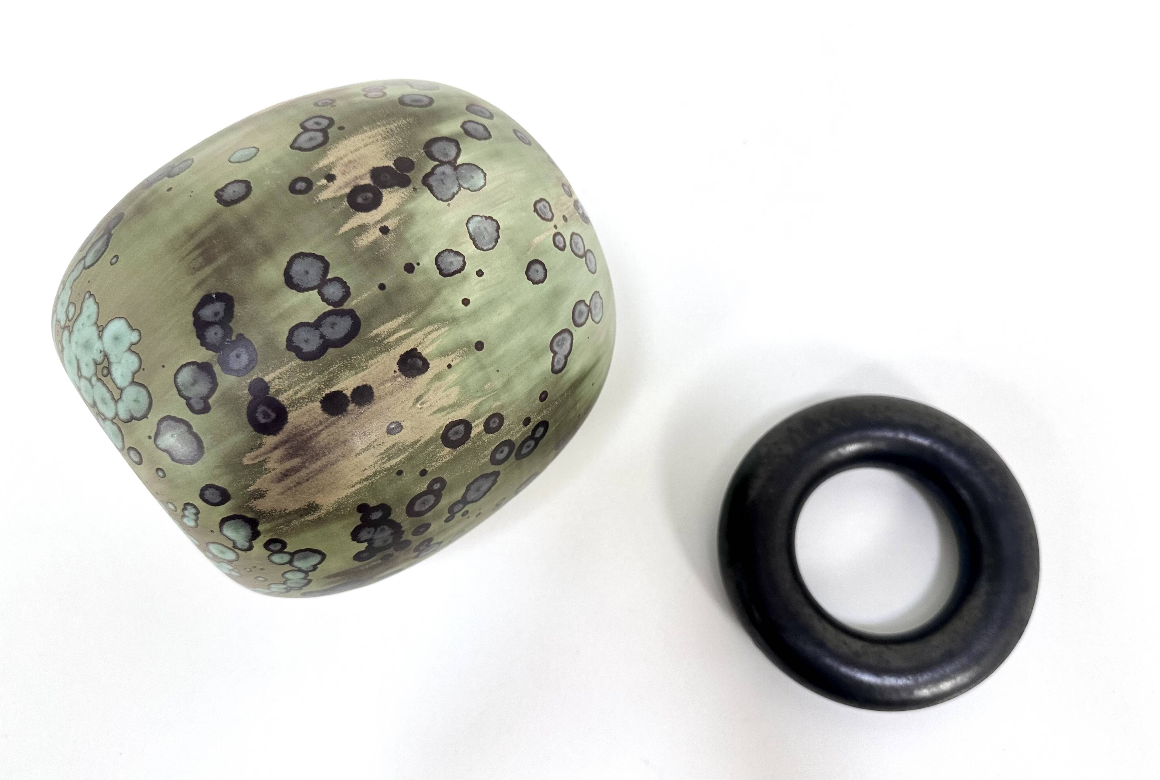 Glazed ceramic art vase with standing ceramic ring by Hanne Wydra-Jantz, Germany 1980