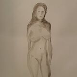 Tableau signé aquarelle monochrome sépia portrait féminin «  dans les yeux »