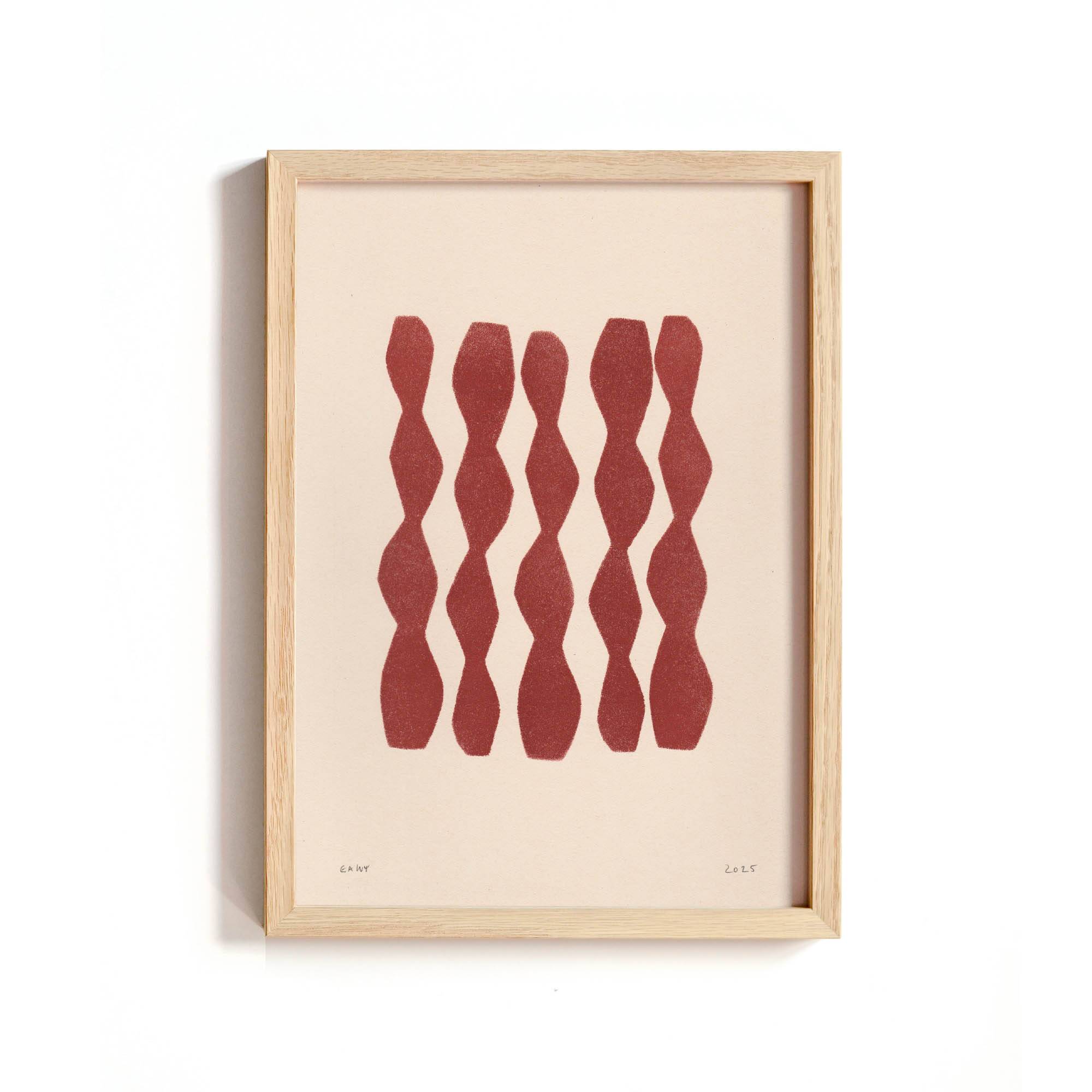 Abstract painting on paper, dark red illustration signed Eawy.
