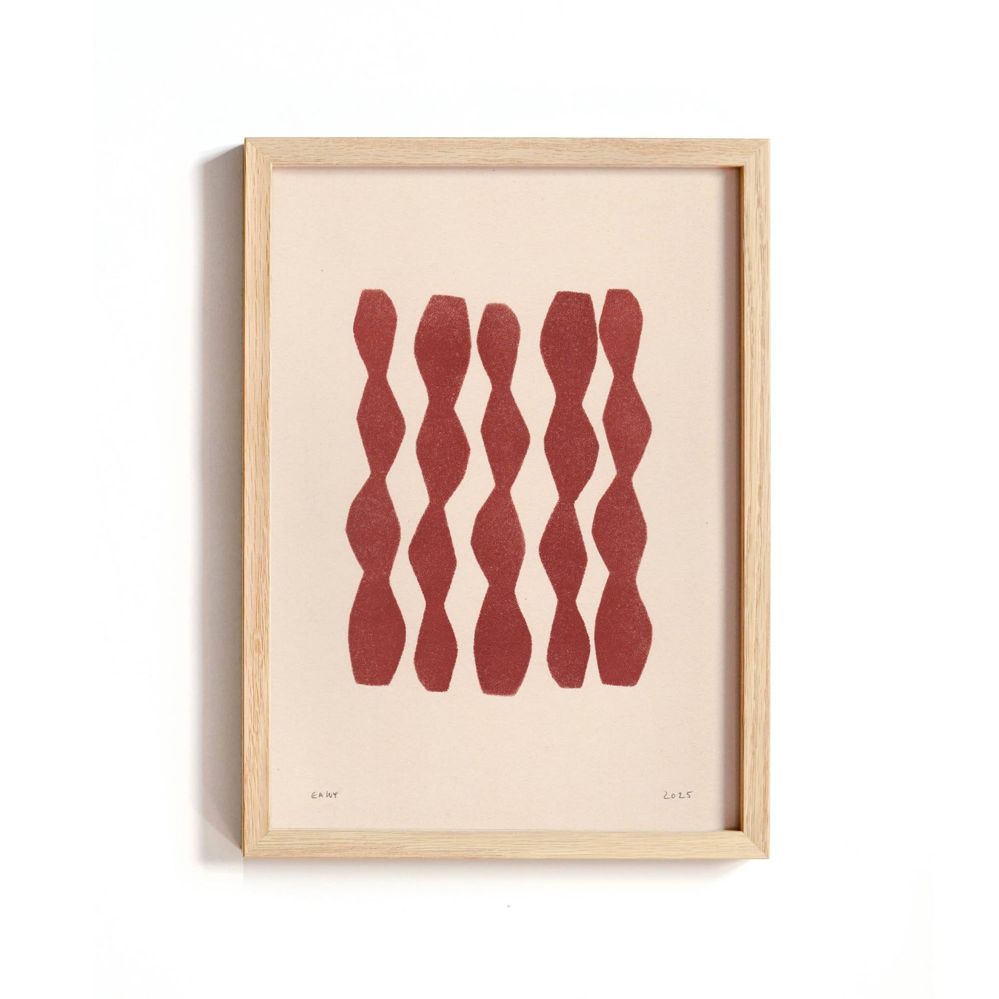 Abstract painting on paper, dark red illustration signed Eawy.