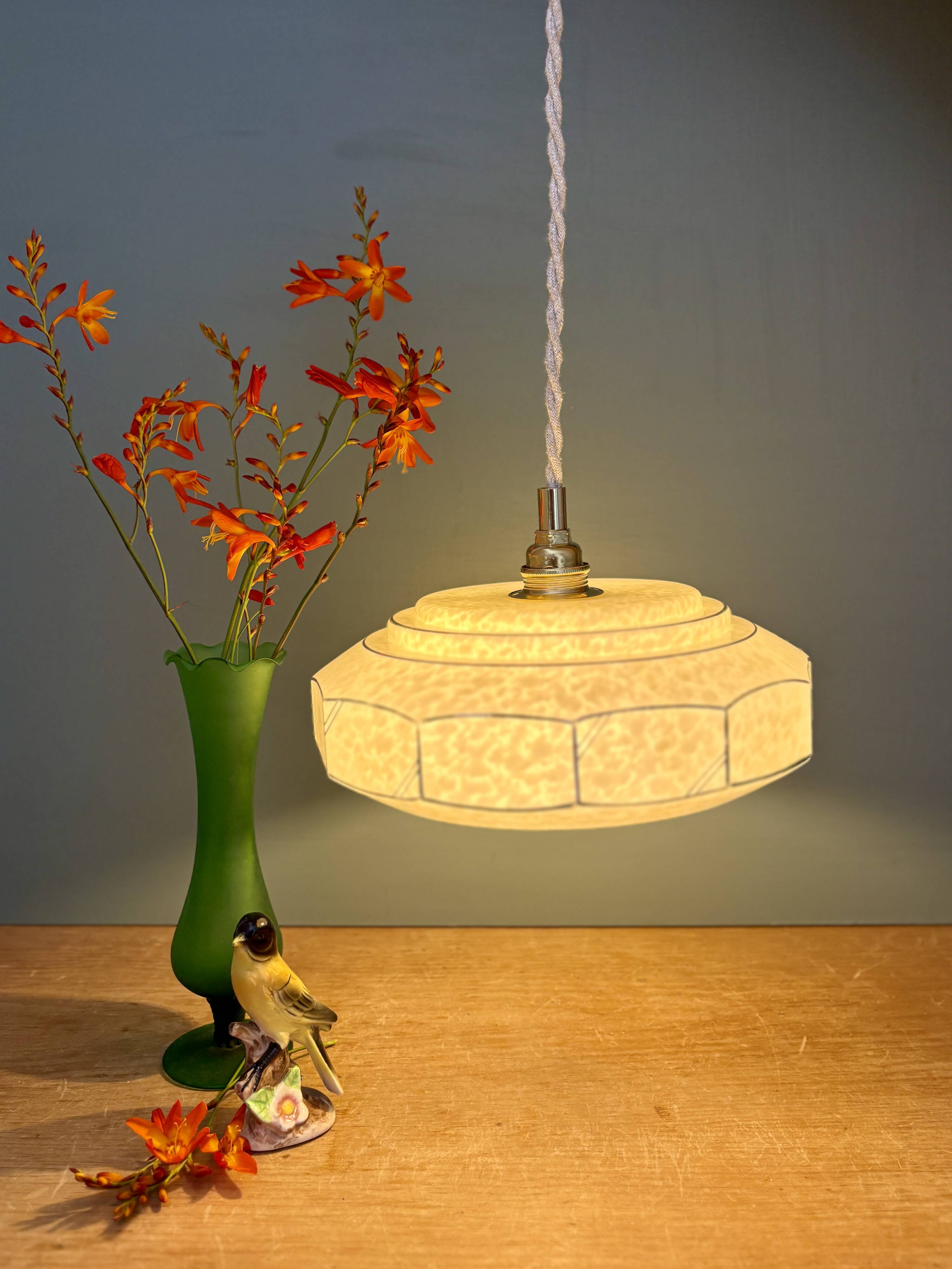 Vintage Art Deco glass pendant light in yellow Clichy.