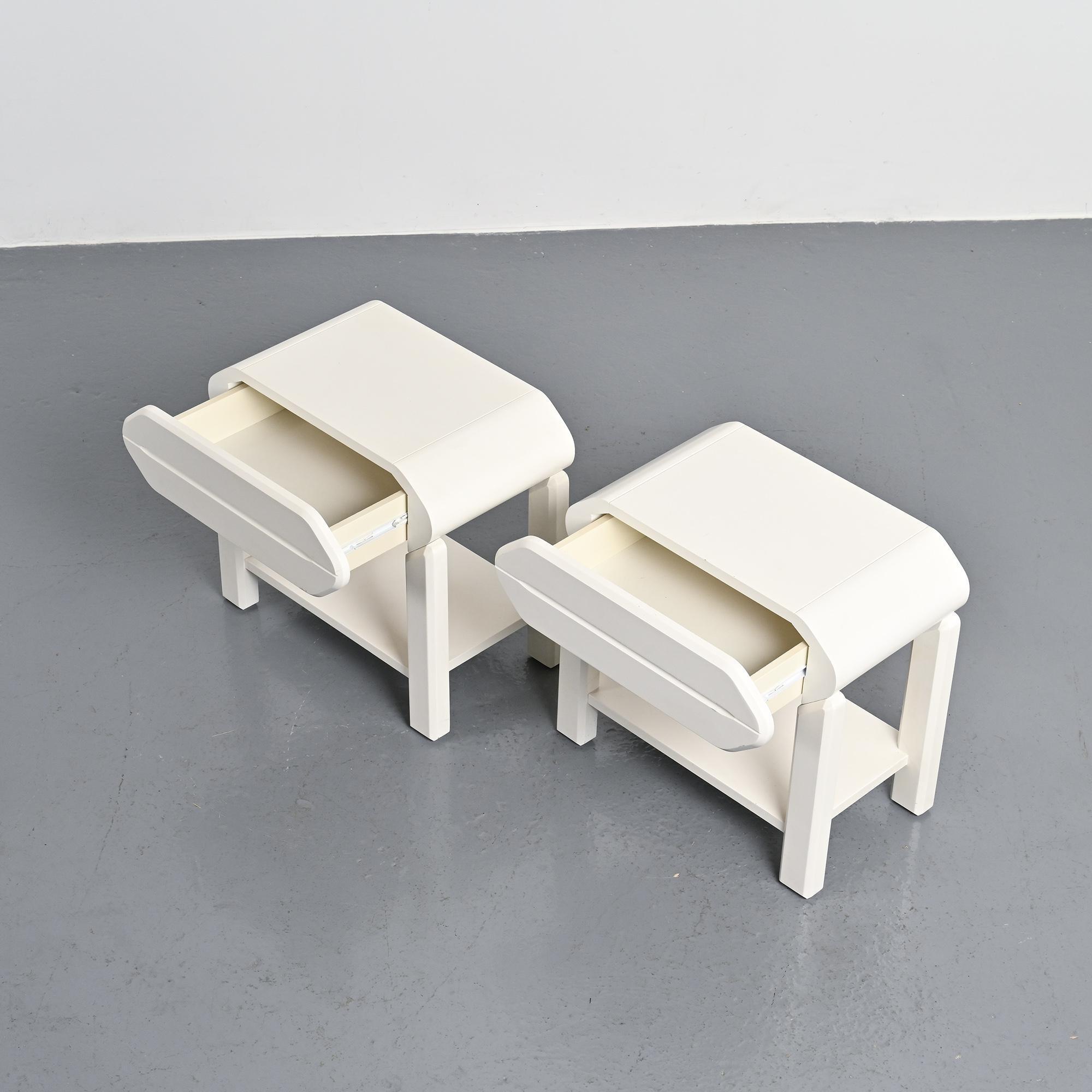 Pair of pine bedside tables by Maison Regain, circa 1970.