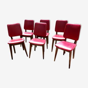 Lot de 6 chaises skaï rouge vintage